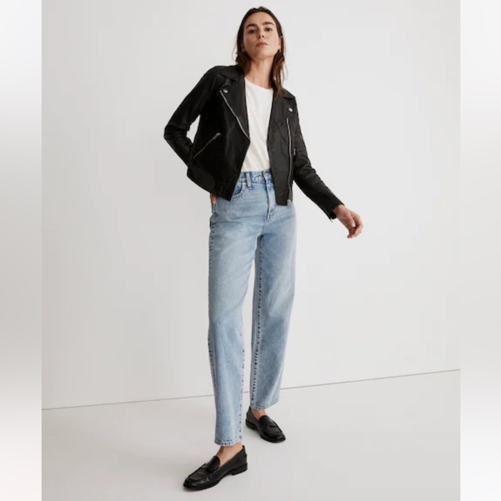 Madewell The Washed Leather Motorcycle Jacket in true black buttery soft XXS NEW